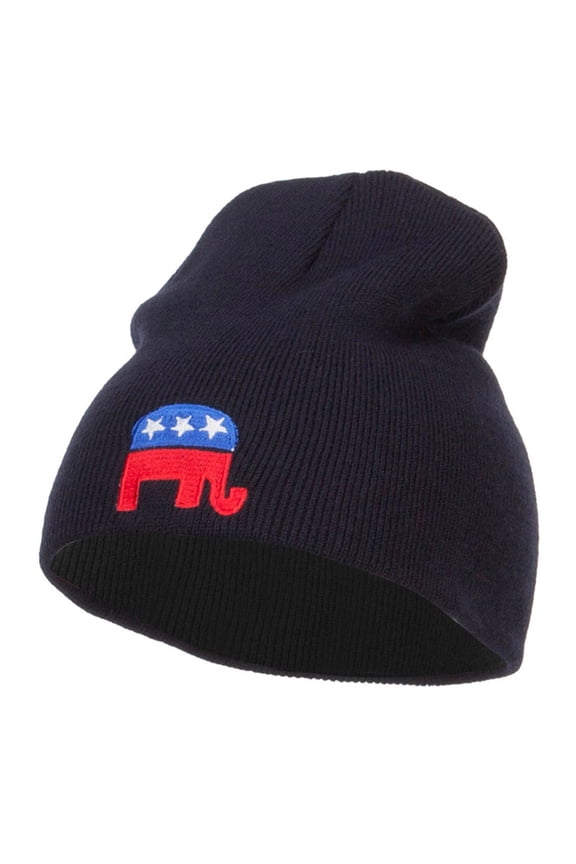 Republican Elephant USA Embroidered Short Beanie - Navy OSFM