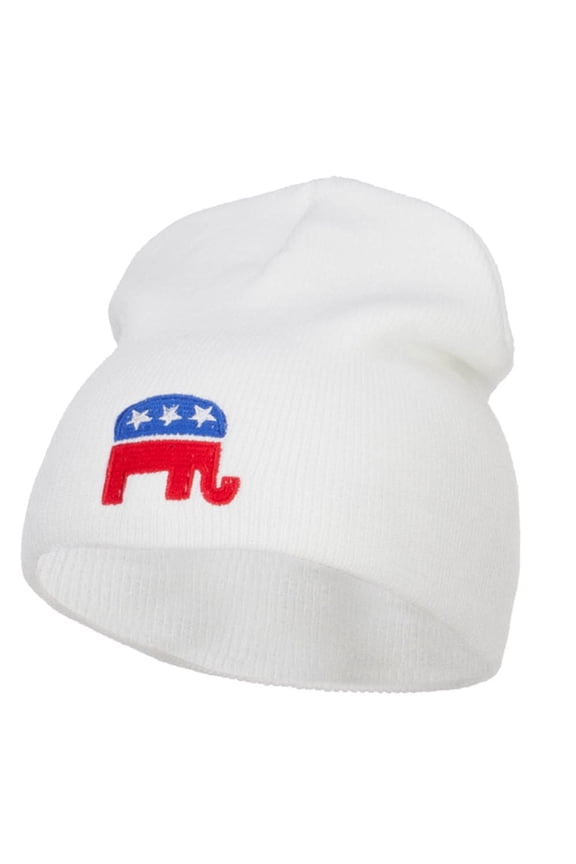 Republican Elephant USA Embroidered Short Beanie - White OSFM