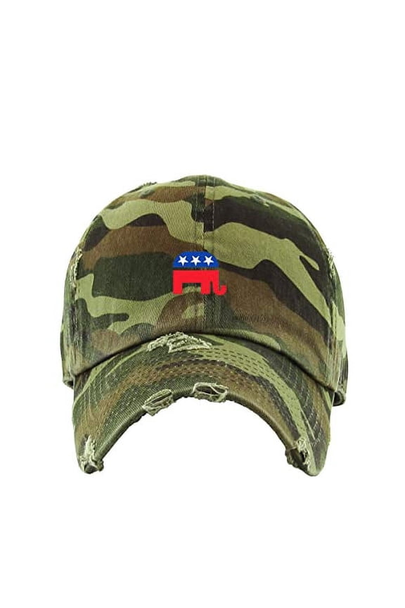 Republican Elephant Vintage Baseball Cap Embroidered Cotton Adjustable Distressed Dad Hat Camo