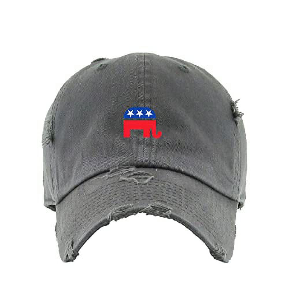 Republican Elephant Vintage Baseball Cap - Embroidered Adjustable Dad Hat, Distressed Cotton (Black)