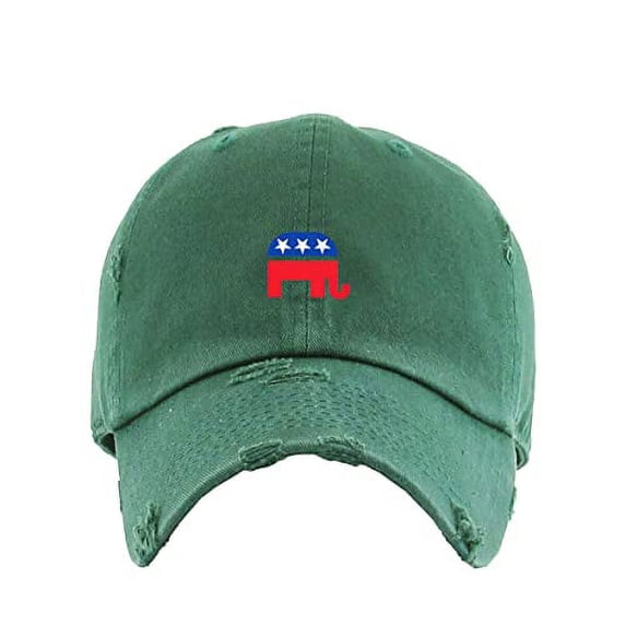 Republican Elephant Vintage Baseball Cap Embroidered Cotton Adjustable Distressed Dad Hat Hunter Green