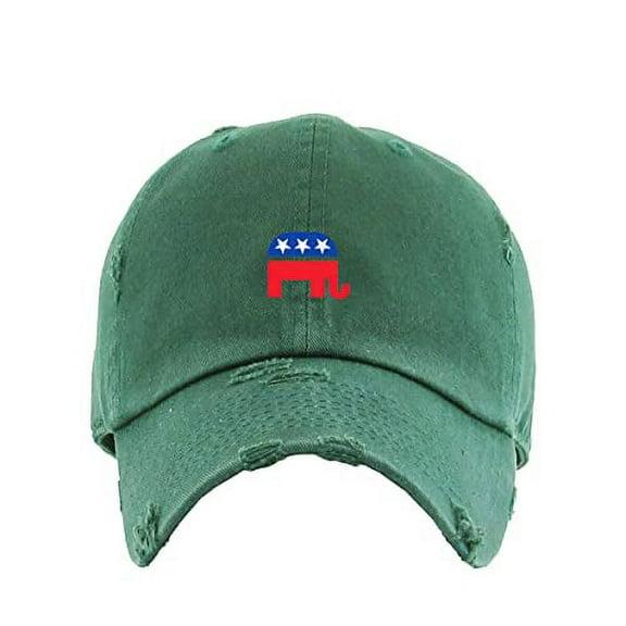 Republican Elephant Vintage Baseball Cap Embroidered Cotton Adjustable Distressed Dad Hat Hunter Green