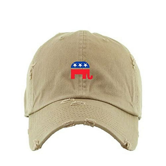 Republican Elephant Vintage Baseball Cap Embroidered Cotton Adjustable Distressed Dad Hat Khaki