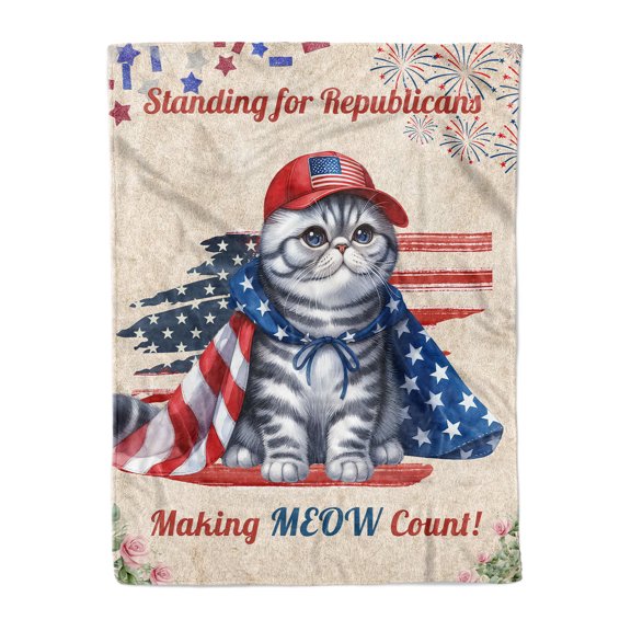 Republican Exotic Shorthair Making Meow Count Election 2024 Cozy Fleece Blanket Cat Lover Kitten Owner Gifts Warm Soft Throw Blanket - 01002