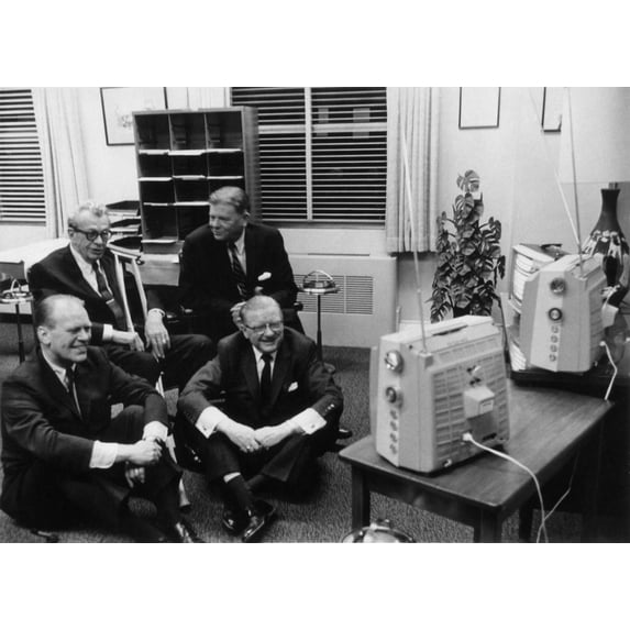 Republican House Minority Leader Gerald Ford Senator Everett Dirksen Ray Bliss Chairman Of The Republican National Committee And Rep. Thruston Morton Watch Mid-Term Election Returns On Several