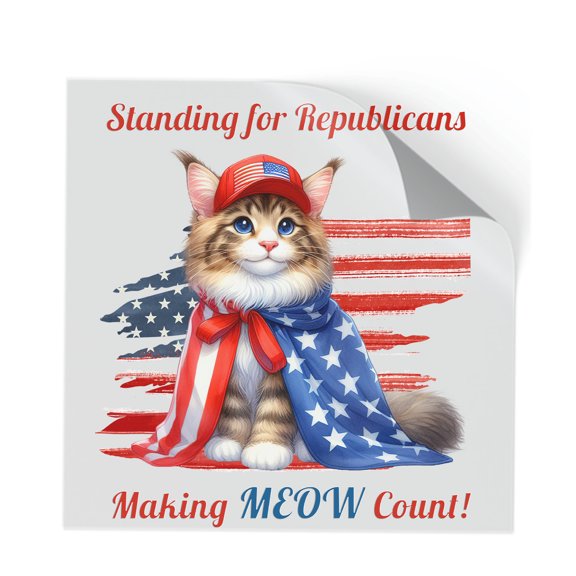Republican Maine Coon Making Meow Count Election 2024 Cutout Transfer Sticker Cat Lover Kitten Owner Gifts Transparent Decal Art Decor - 01002