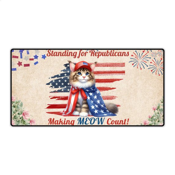 Republican Maine Coon Making Meow Count Election 2024 Desk Mat Full Keyboard Mouse Pad Cat Lover Kitten Owner Gifts Large Mousepad - 01002