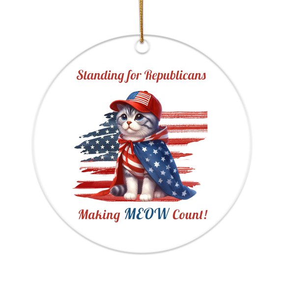 Republican Manx Making Meow Count Election 2024 Acrylic Round Ornament Cat Lover Kitten Owner Gifts Home Tree Decor - 01002