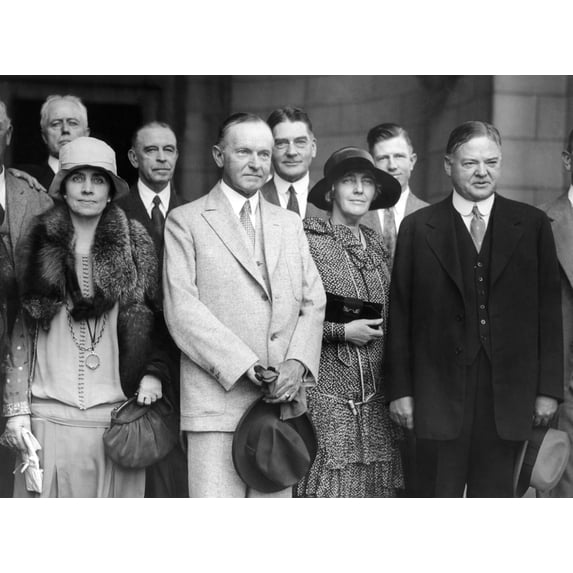 Republican Nominee Hoover Heads The Greeting Party For President And Mrs. Coolidge. L-R First Lady Grace Coolidge