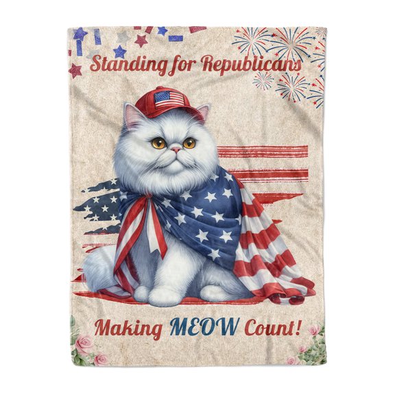 Republican Persian Making Meow Count Election 2024 Cozy Fleece Blanket Cat Lover Kitten Owner Gifts Warm Soft Throw Blanket - 01002