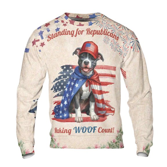 Republican Pitbull Making Woof Count Election 2024 All Over Print 3D Sweatshirt Unisex Merch Terrier Dog Lover - 01002