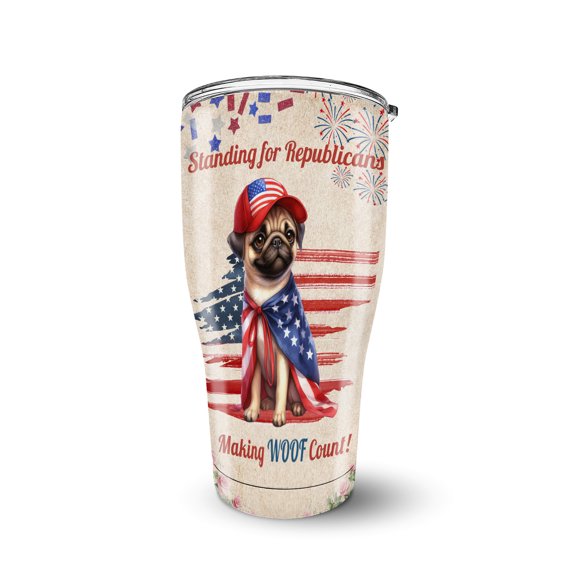 Republican Pug Making Woof Count Election 2024 30oz Stainless Steel Tumbler Insulated Cup with Lid Dog Lover Gifts - 01002