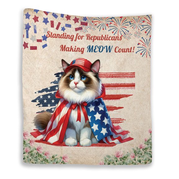 Republican Ragdoll Making Meow Count Election 2024 Quilt Blanket Cat Lover Kitten Owner Gifts Idea Cozy Comforter Throw Blanket - 01002