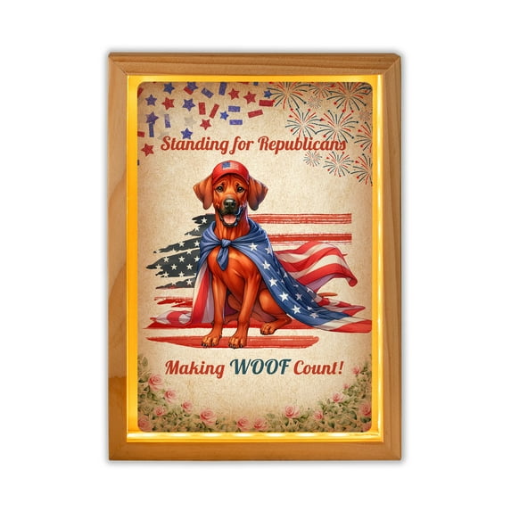 Republican Rhodesian Ridgeback Making Woof Count Election 2024 Acrylic Plaque with Wood Photo Frame Box Ridgebacks Dog Lover Gifts Light Box - 01002