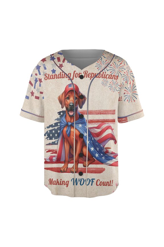 Republican Rhodesian Ridgeback Making Woof Count Election 2024 All Over Print 3D Baseball Shirt Ridgebacks Dog Lover Gifts Softball Sport - 01002