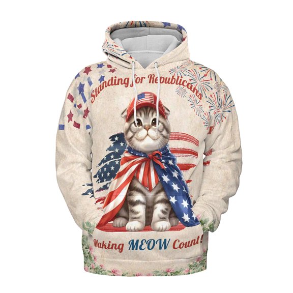Republican Scottish Fold Making Meow Count Election 2024 All Over Print 3D Hoodie Unisex Merch Hoodies Cat Lover Kitten Owner Gifts - 01002