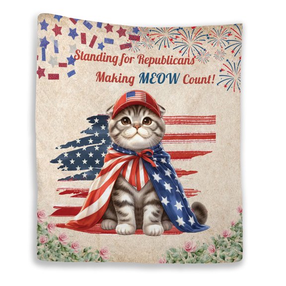 Republican Scottish Fold Making Meow Count Election 2024 Quilt Blanket Cat Lover Kitten Owner Gifts Cozy Comforter Throw Blanket - 01002