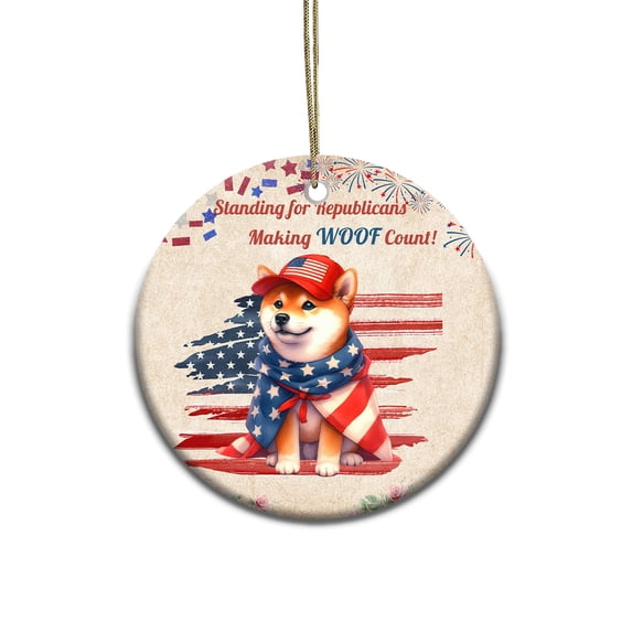 Republican Shiba Inu Making Woof Count Election 2024 Ceramic Round Ornament Shibas Dog Lovers Gifts Idea Home Tree Decor - 01002