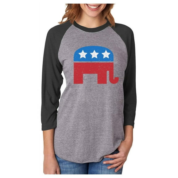 Republican Shirt Republican Elephant 3/4 Women Sleeve Baseball Jersey Shirt Small black/gray