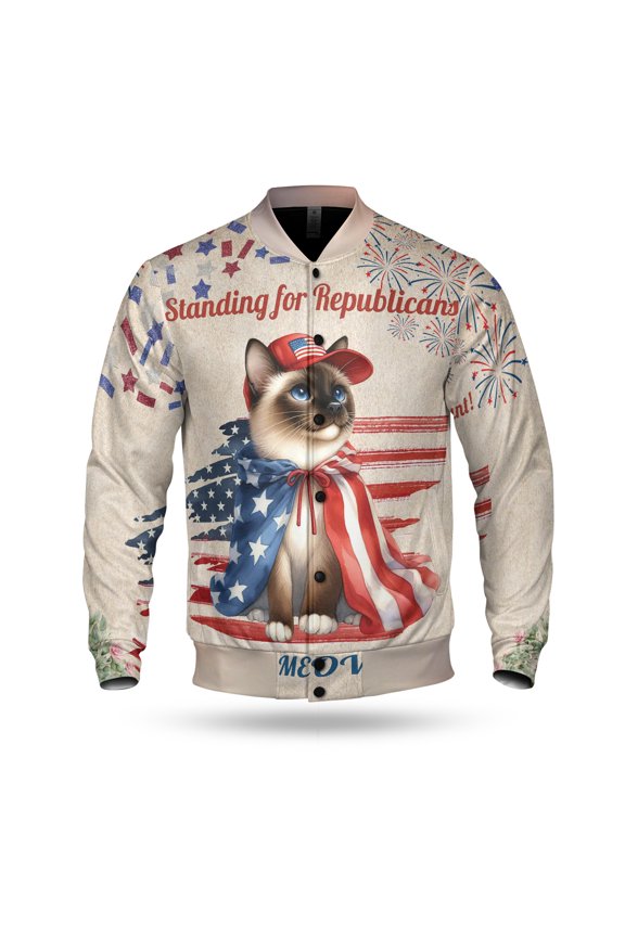 Republican Siamese Making Meow Count Election 2024 All Over Print 3D Baseball Jacket Cat Lover Kitten Owner Gifts Bomber Jacket Softball - 01002