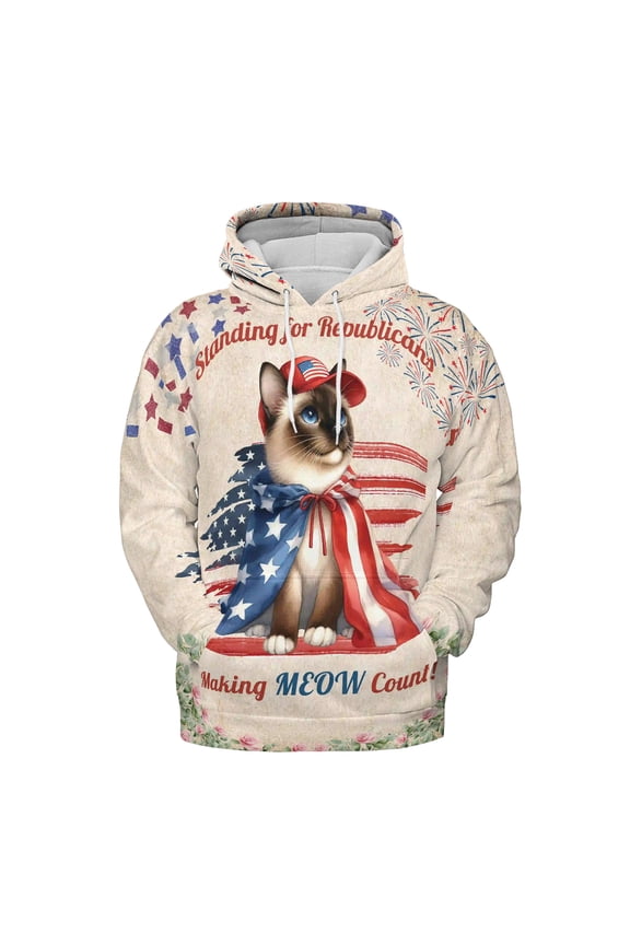 Republican Siamese Making Meow Count Election 2024 All Over Print 3D Hoodie Unisex Merch Hoodies Cat Lover Kitten Owner Gifts - 01002
