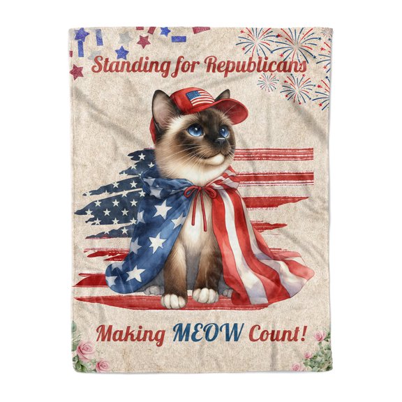 Republican Siamese Making Meow Count Election 2024 Cozy Fleece Blanket Cat Lover Kitten Owner Gifts Warm Soft Throw Blanket - 01002