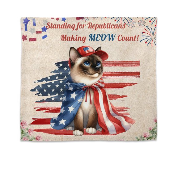Republican Siamese Making Meow Count Election 2024 Tapestry Cat Lover Kitten Owner Gifts Wall Hanging Backdrop Home Decor - 01002