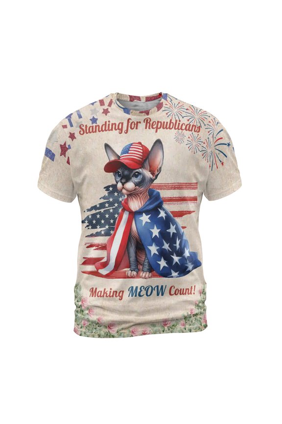 Republican Sphynx Making Meow Count Election 2024 All Over Print 3D Shirt Unisex Merch Cat Lover Kitten Owner Gifts Idea - 01002