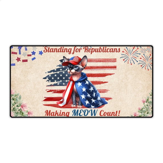Republican Sphynx Making Meow Count Election 2024 Desk Mat Full Keyboard Mouse Pad Cat Lover Kitten Owner Gifts Idea Large Mousepad - 01002