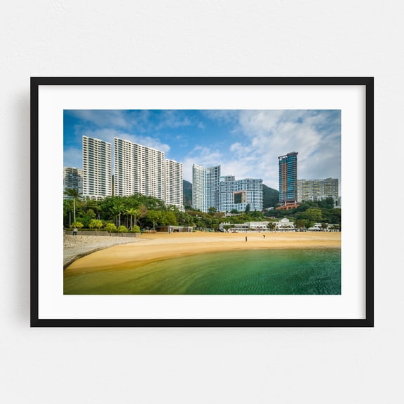 Repulse Bay Skyscrapers - Hong Kong Photography Beach Architecture City Coastal Tropical Skyline Scenic Black Framed Wall Art Print 5 x 7 inches