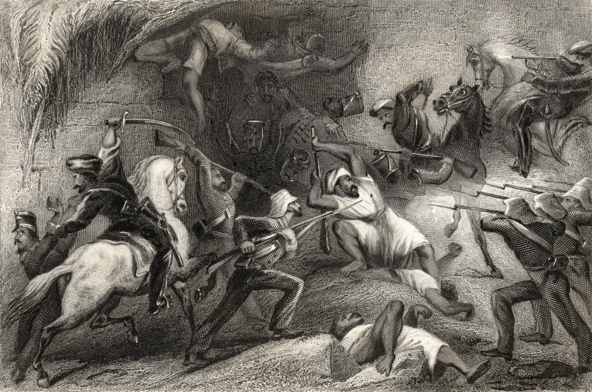 Repulse Of A Sortie From Delhi From The History Of The Indian Mutiny Published 1858 Canvas Art - Ken Welsh Design Pics (18 x 11)