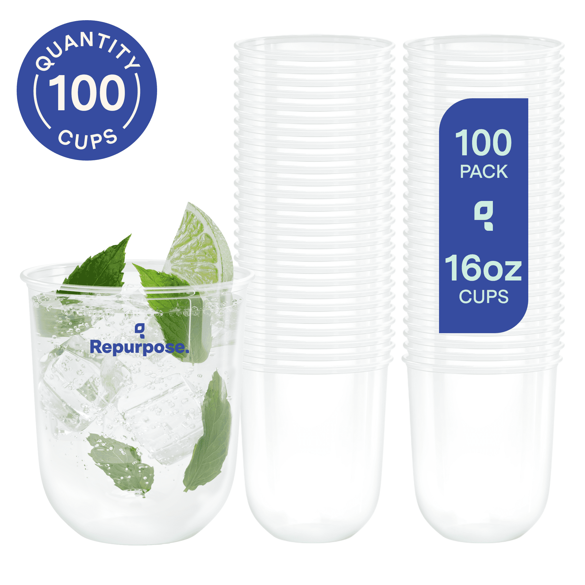 Repurpose 100% Compostable Disposable Stemless 16 oz Cups | 100 Count | No PFAS Added, BPA Free | Plant-Based Drinkware | Non-toxic, Cold Drinks Only | Certified Compostable