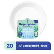 Repurpose Certified Compostable Dinner Plate, 10 in, 20 Count, Durable, Plant-Based, No PFAS Added, White, Disposable Plates