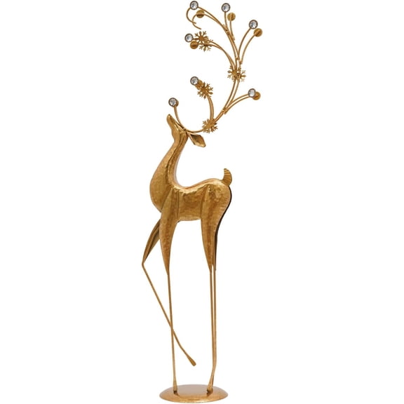 ReqianXH Vintage Golden Deer Statue for Home Decor, Antler Sculpture with Crystal Accents, Good Luck Fortune Deer Figurine for Living Room, Housewarming Gift, 33 Inch Standing Deer Ornament (Small)
