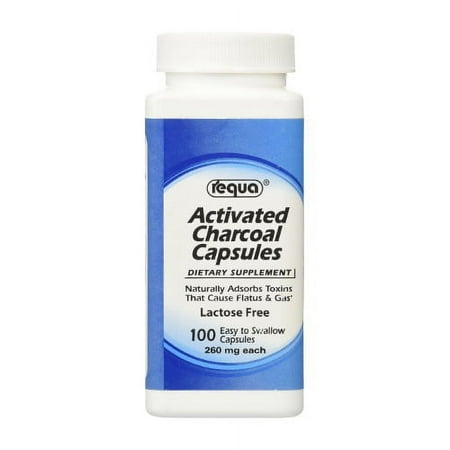 Requa Activated Charcoal Capsules Prevents Flatus and Gas, 100 ea, 2 Pack