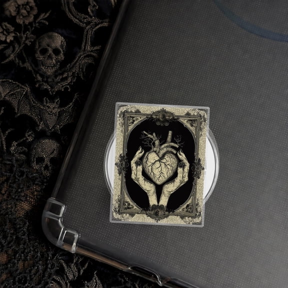 Requiem For A Beating Heart Magnetic Phone Grip Dark Art, Anatomical Heart E-reader Holder, Bookish Aesthetic for Gothic Lover & Witchy Gift