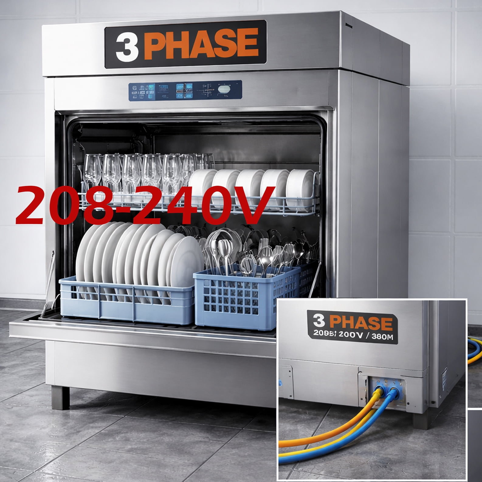 Requires 208–240V 3-phase power and must be hardwired by a professional electrician