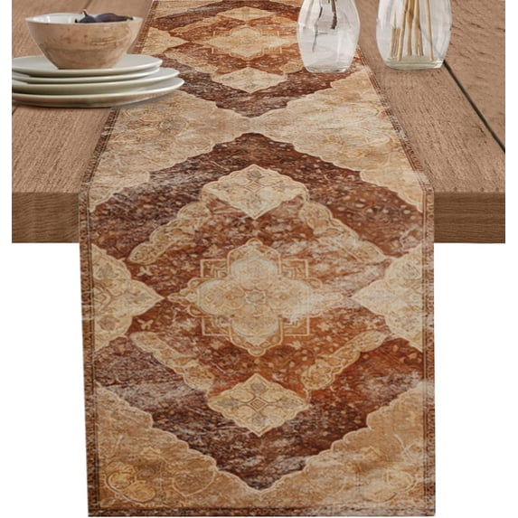 Rerto Brown Flowers Table Runners 70 inches Long, Wedding/Coffee Table Runner Vintage Geometric Turkish Table Linen Cloth for Dinning Holiday Party Indoor Outdoor Decor