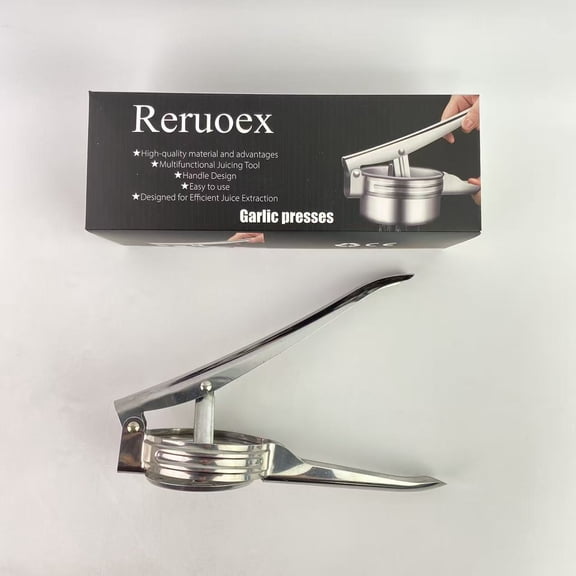 Reruoex Garlic presses,Crusher Rustproof, Dishwasher Safe, Ergonomic Handle for Easy Squeeze and Cleaning,Garlic Press, One Size, Silver