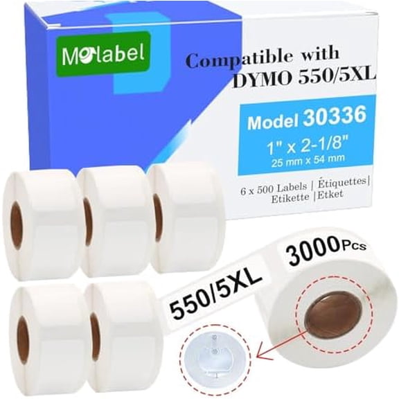 Rerurn Address Labels Replacement for DYMO 30336 (1" x 2-1/8") Compatible with DYMO Labelwriter 450, 4XL,550,5XL & Zebra Desktop Printers [6 Rolls/3000 Labels]$$Office