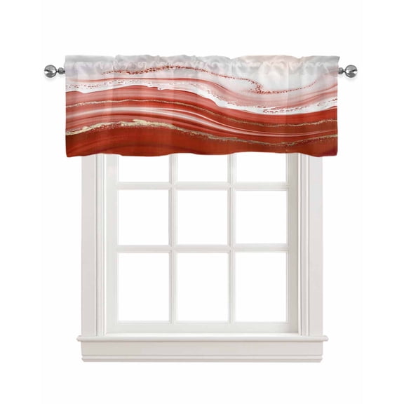 Res Waves Abstract Kitchen Valances for Windows Farmhouse Linen Window Valance Curtain for Living Room Window Treatment Modern Fluid Water Ripple Striped Valance Rod Pocket Topper Drape, 42 x 12 Inch