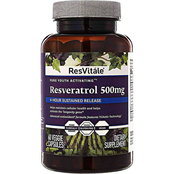 ResVitále Resveratrol 500 mg - Resveratrol Supplement for Men and Women - 60 Veggie Capsules