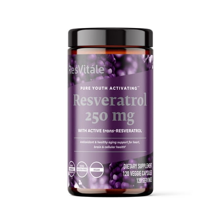 ResVitale Resveratrol 250mg - Anti Aging Antioxidants Supplement for Heart Health & Immune Support - Natural Trans Resveratrol Supplement with Grape Extract & Quercetin, 120 Veggie Caps