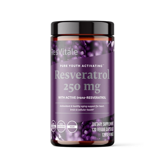 ResVitale Resveratrol 250mg - Anti Aging Antioxidants Supplement for Heart Health & Immune Support - Natural Trans Resveratrol Supplement with Grape Extract & Quercetin, 120 Veggie Caps