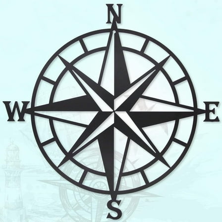 ESTART Nautical Compass Metal Wall Art, Black Indoor Outdoor Coastal Farmhouse Home Decor