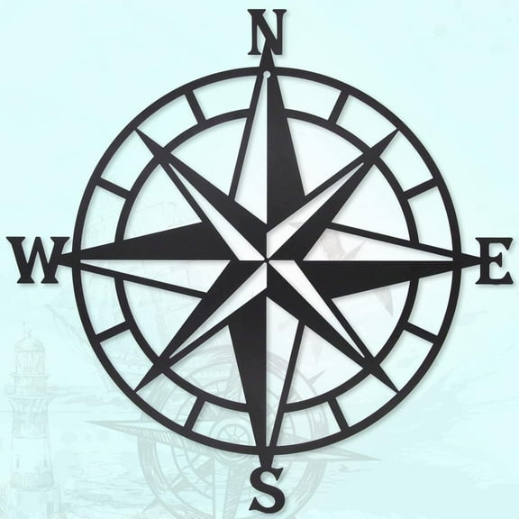 ESTART Black Metal Decorative Nautical Compass Wall Décor, Ocean Theme Wall Sculptures for Indoor and Outdoor