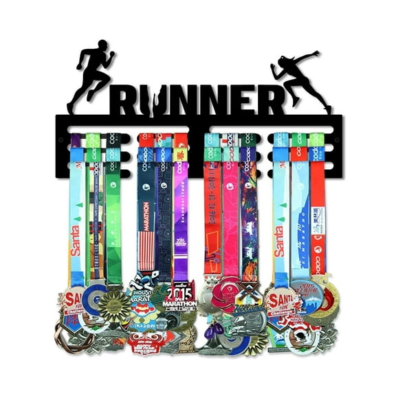 ESTART Medal Hanger Display Rack Holder for 30 Medals, Wall Mounted Awards Ribbon Organizer for Soccer, Gymnastics, Sports