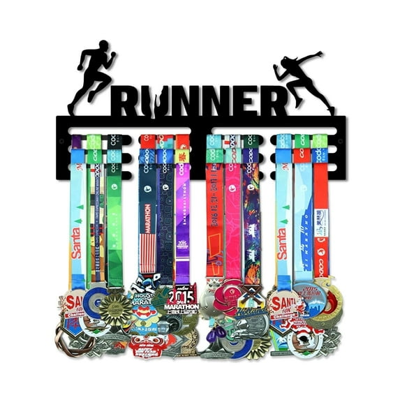 ESTART Medal Hanger Display Rack Holder for 30 Medals, Wall Mounted Awards Ribbon Organizer for Soccer, Gymnastics, Sports