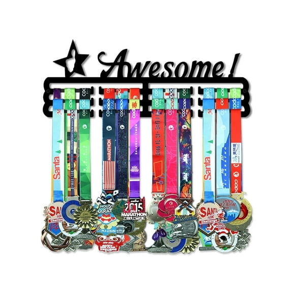 ESTART Medal Hanger Display Rack Holder for 60 Medals, Wall Mounted Awards Ribbon Organizer for Soccer, Gymnastics, Sports