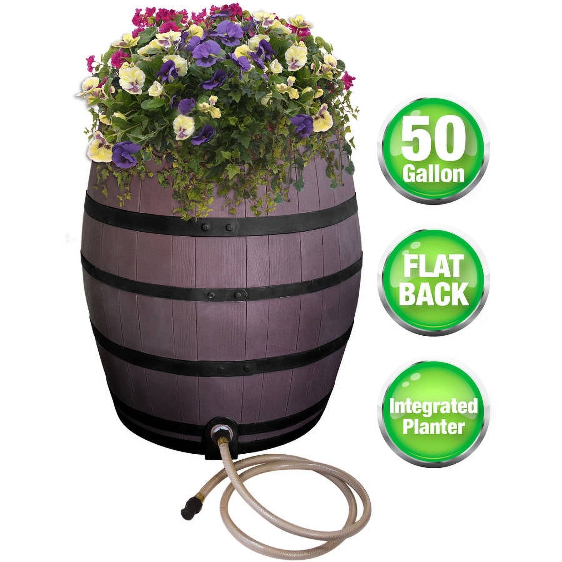 50-Gallon Brown Plastic Rain Barrel with Planter and Diverter Kit
